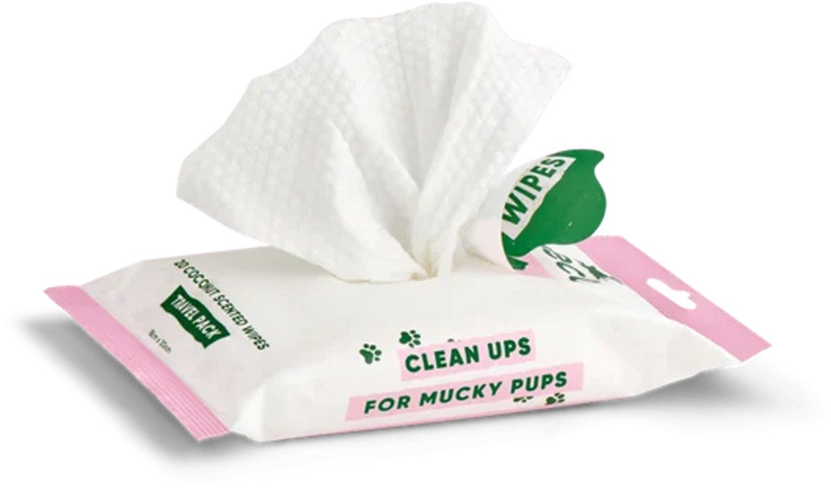 Beco Travelsize dog wipes - voor modderige pootjes, buikjes en billen onderweg - met kokosgeur - 20 doekjes