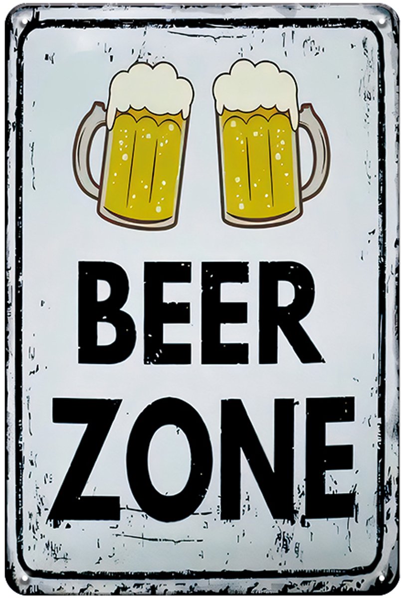 Beer Zone Metalen Wandbord 30x20cm – Bier Tekstbord – Vintage Retro Wanddecoratie - Bar Kroeg Mancave Decoratie