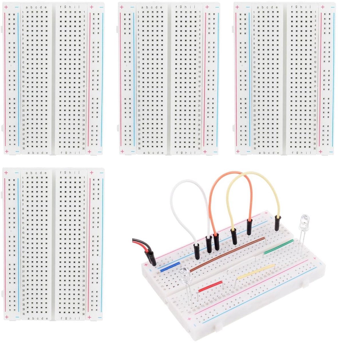 Set van 4 Stuks Breadboards voor Prototype Projecten, Solderloze Verbindingen, Geschikt voor DIY Arduino en Raspberry Pi, 400 Punten voor Creatieve Elektronica