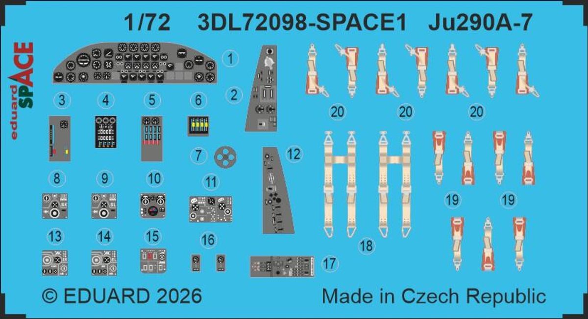 Eduard Modelbouwdecoratie - 3DL72098 SP - Accessoires Set voor Junkers Ju 290A-7 - Photo-etch