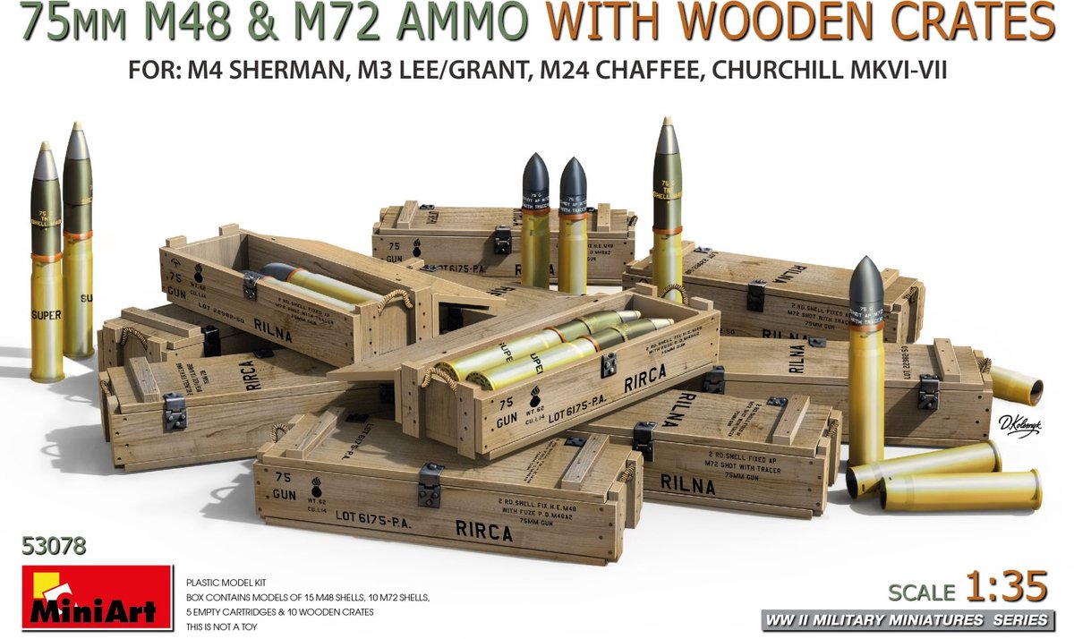MiniArt Modelbouwpakket Diorama - 53078 75 mm M48 - M72 Munitie met Houten Kisten WWII voor Diorama Plastic - 1:35 - Modelbouw