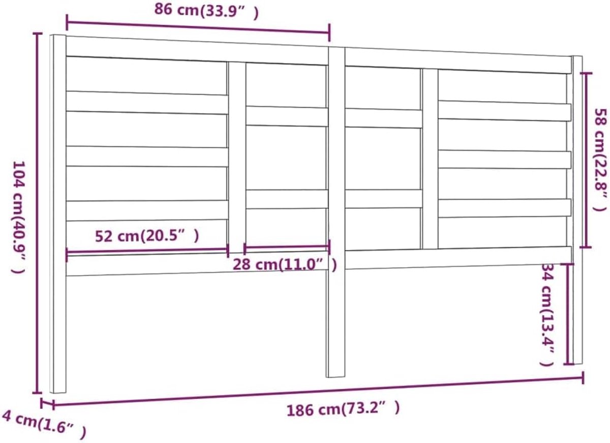 Hoofdeinde voor bed, honingbruin, 186 x 4 x 104 cm, massief grenen, bedhoofdeinde, slaapkamer, meubels voor slaapkamer, hotels