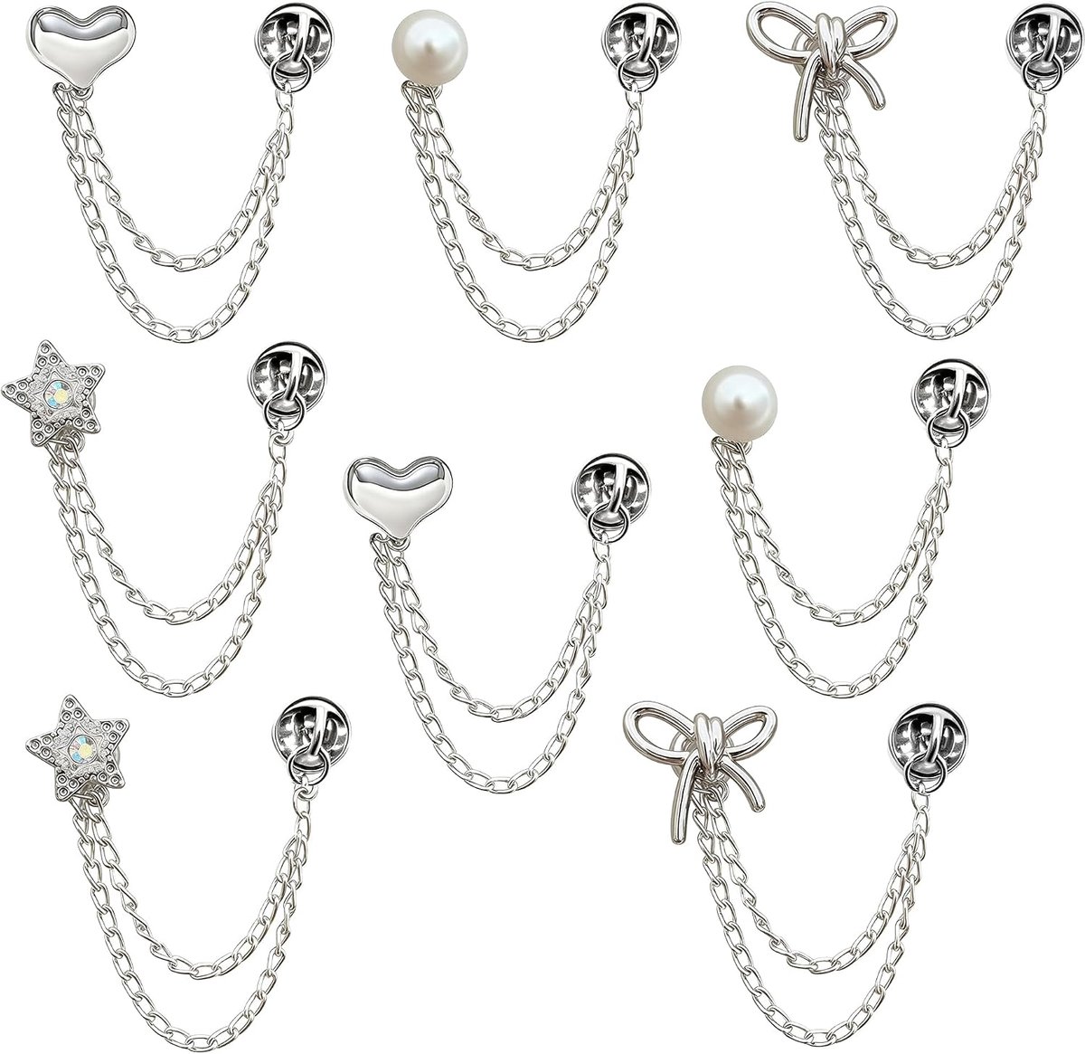 4 Paar Broekspijp Clips, Kledingclips Met Ketting Zonder Naaien | Metalen kledingclips voor broekspijpen en zoomaanpassing. Fixeert stof zonder naaien met decoratieve ketting