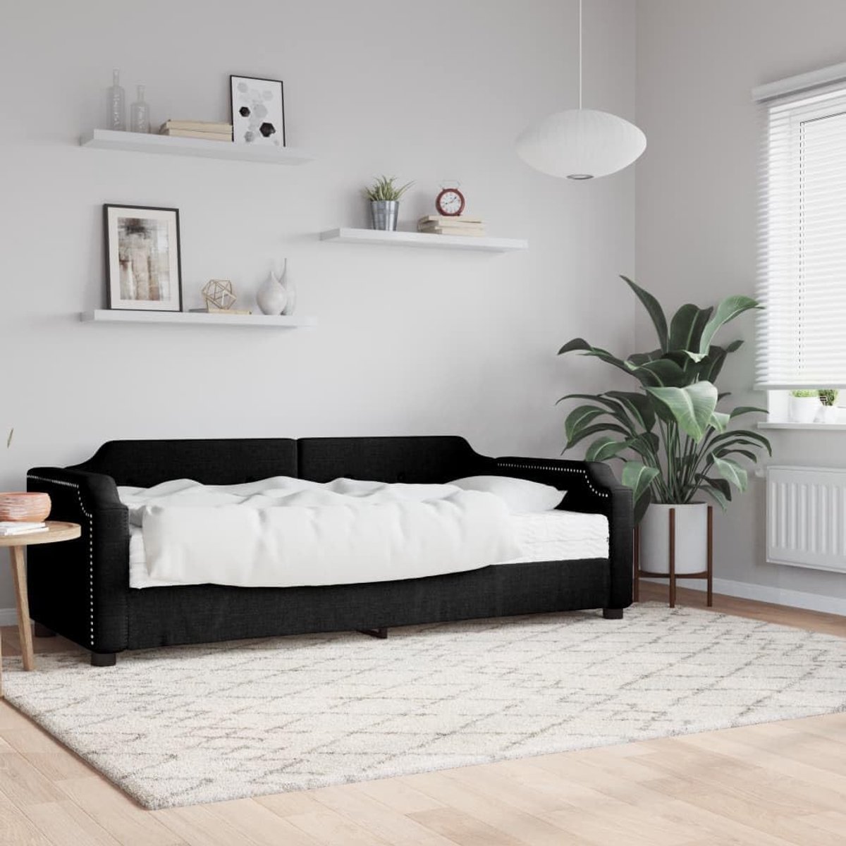 2 in 1 slaapbank schuimmatras houtframe zwart 90x200 cm