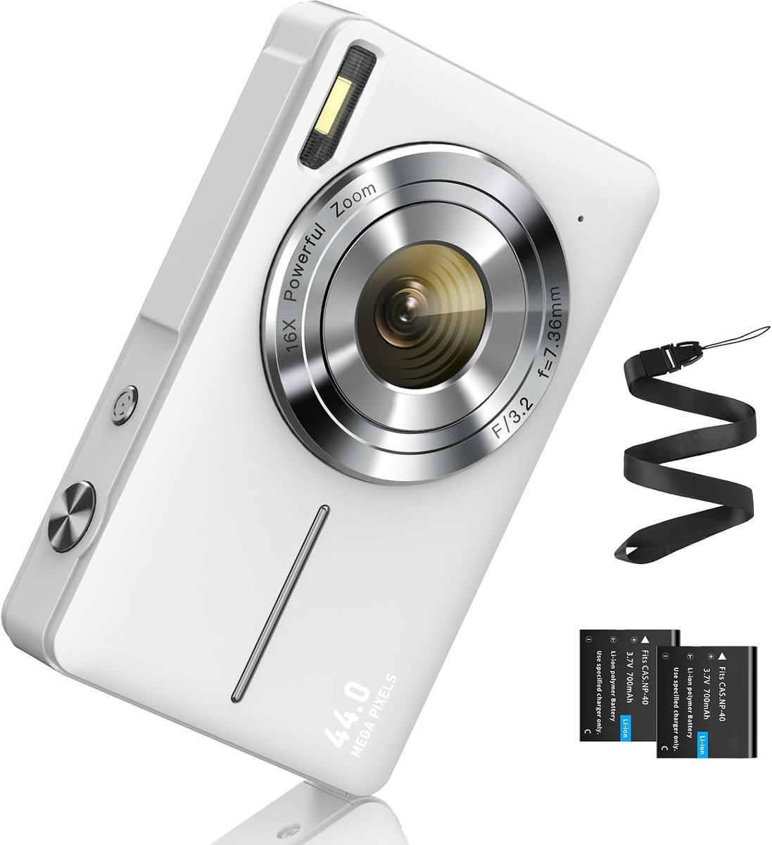 Camera FHD 1080p 44MP fotoapparaat 16X digitale zoom digitale camera met batterij draagbare eenvoudige digitale camera voor kinderen, studenten, tieners, beginners Wit