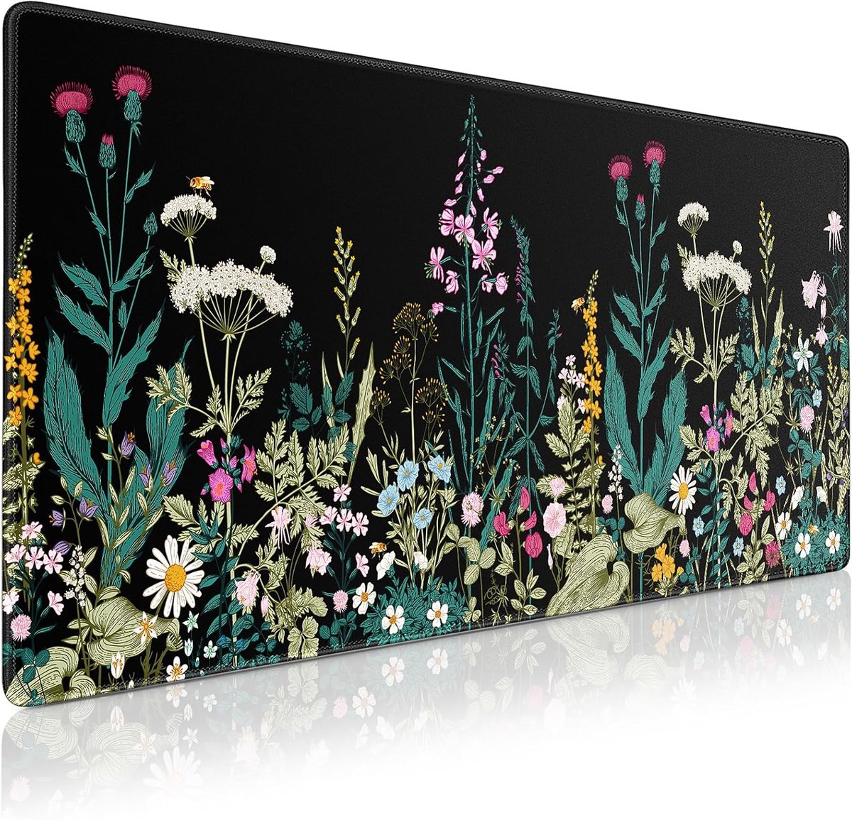 Muismat XXL, muismat 900 x 400 cm gaming muismat met genaaide randen, antislip rubberen mat, waterdichte muismat/muismatten voor thuis, kantoor, gaming (bloemen en planten)