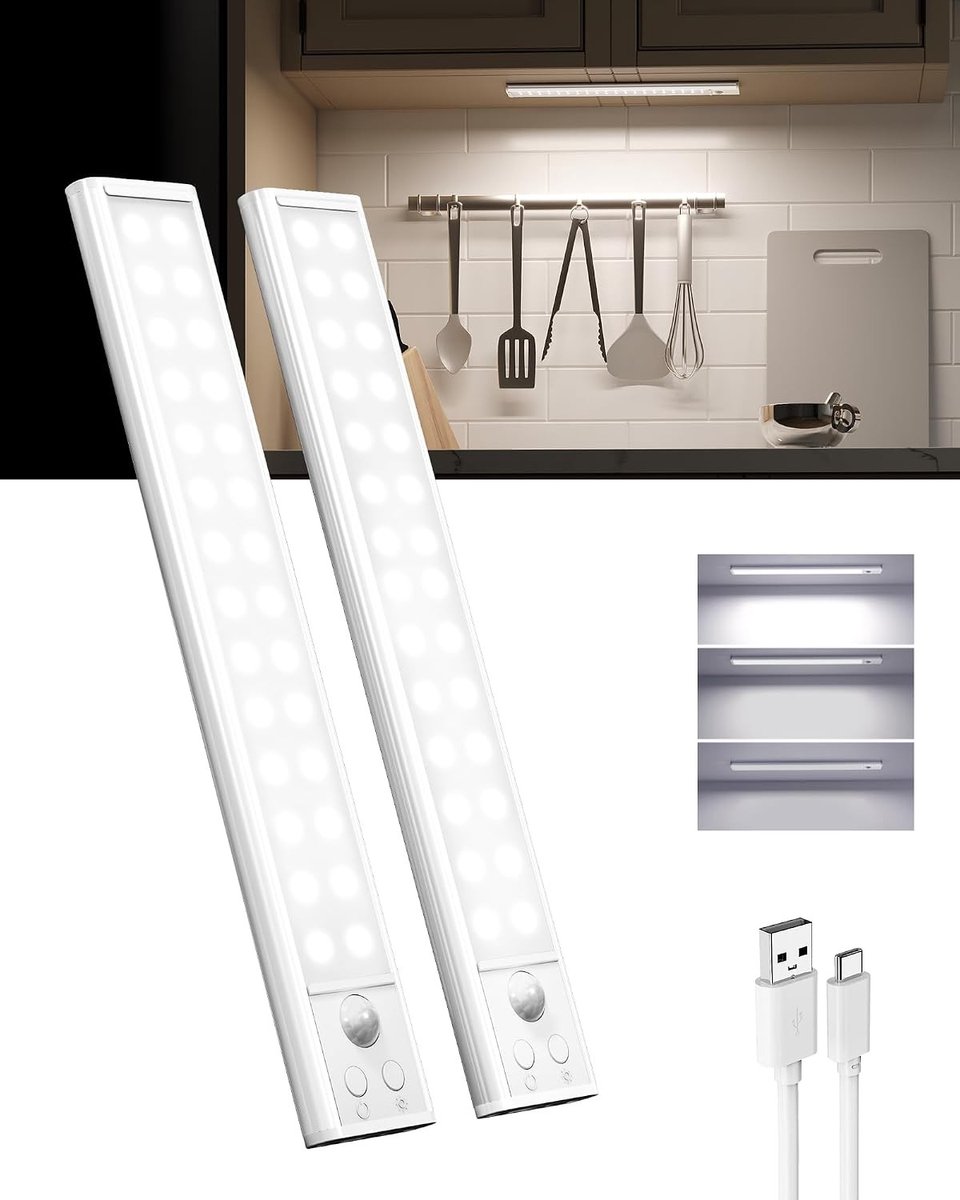 LED Onderkast Verlichting met Bewegingssensor - Koud Wit, Oplaadbaar via USB (Set van 2) voor Keuken en Kasten