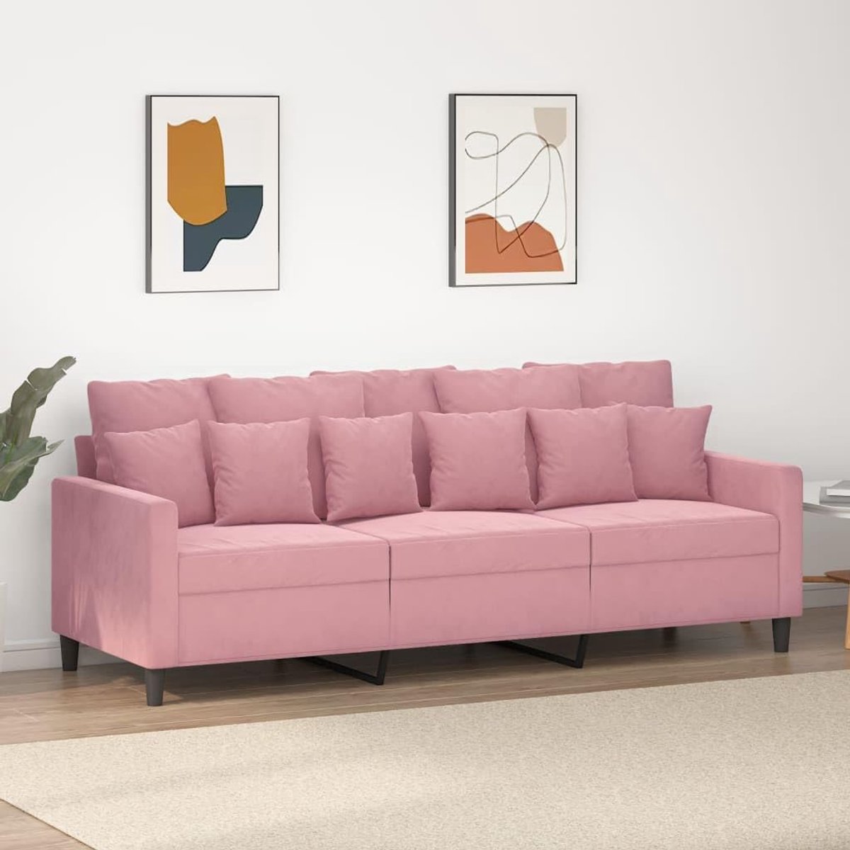 3-zitsbank, roze, slaapkamerbanken, kantoorbanken voor woonkamer, 180 cm, fluweel