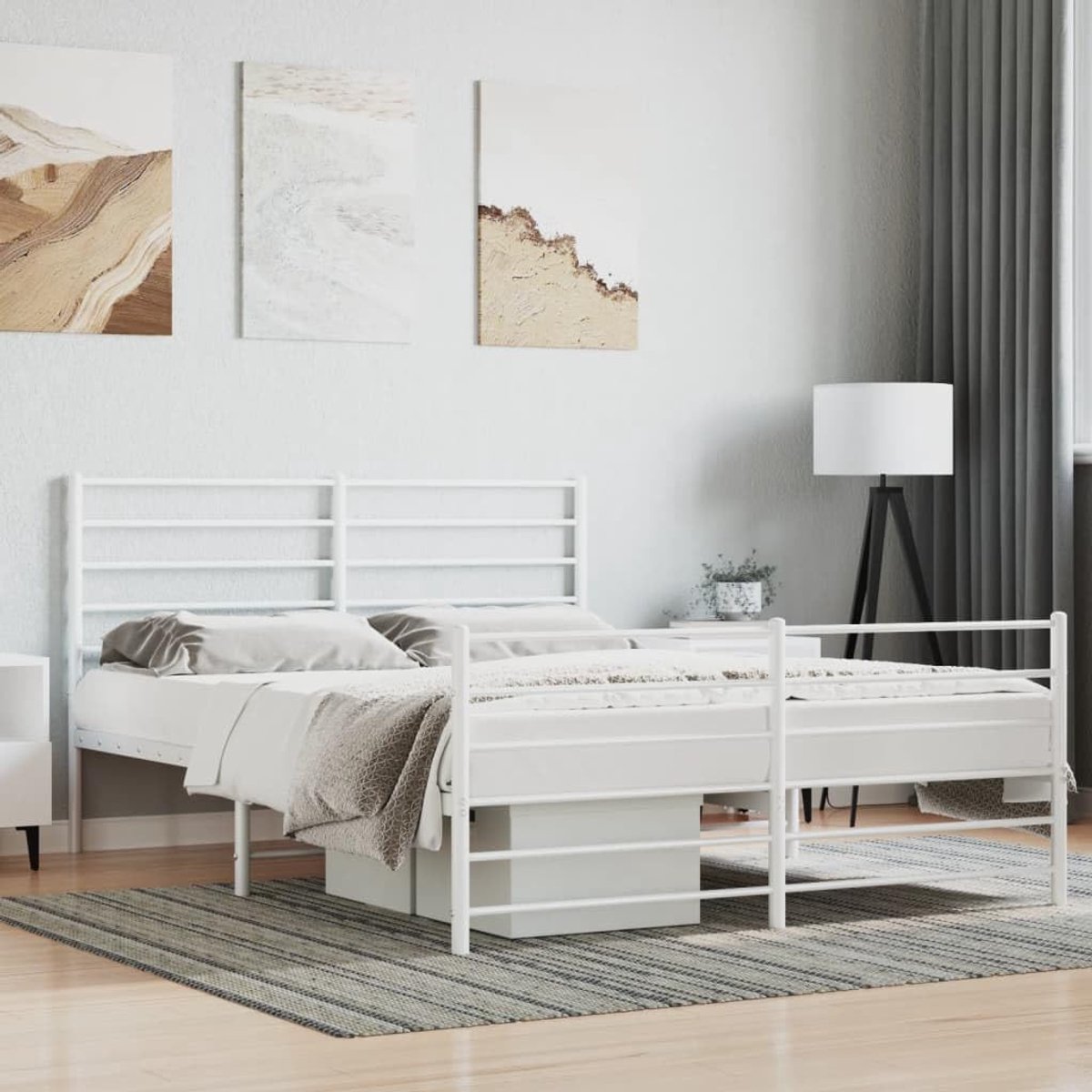 Bedframe met hoofd- en voeteneinde, metaal, wit, 160 x 200 cm, bedframe voor slaapkamer, hotel, bedframe voor woonkamer, slaapkamer