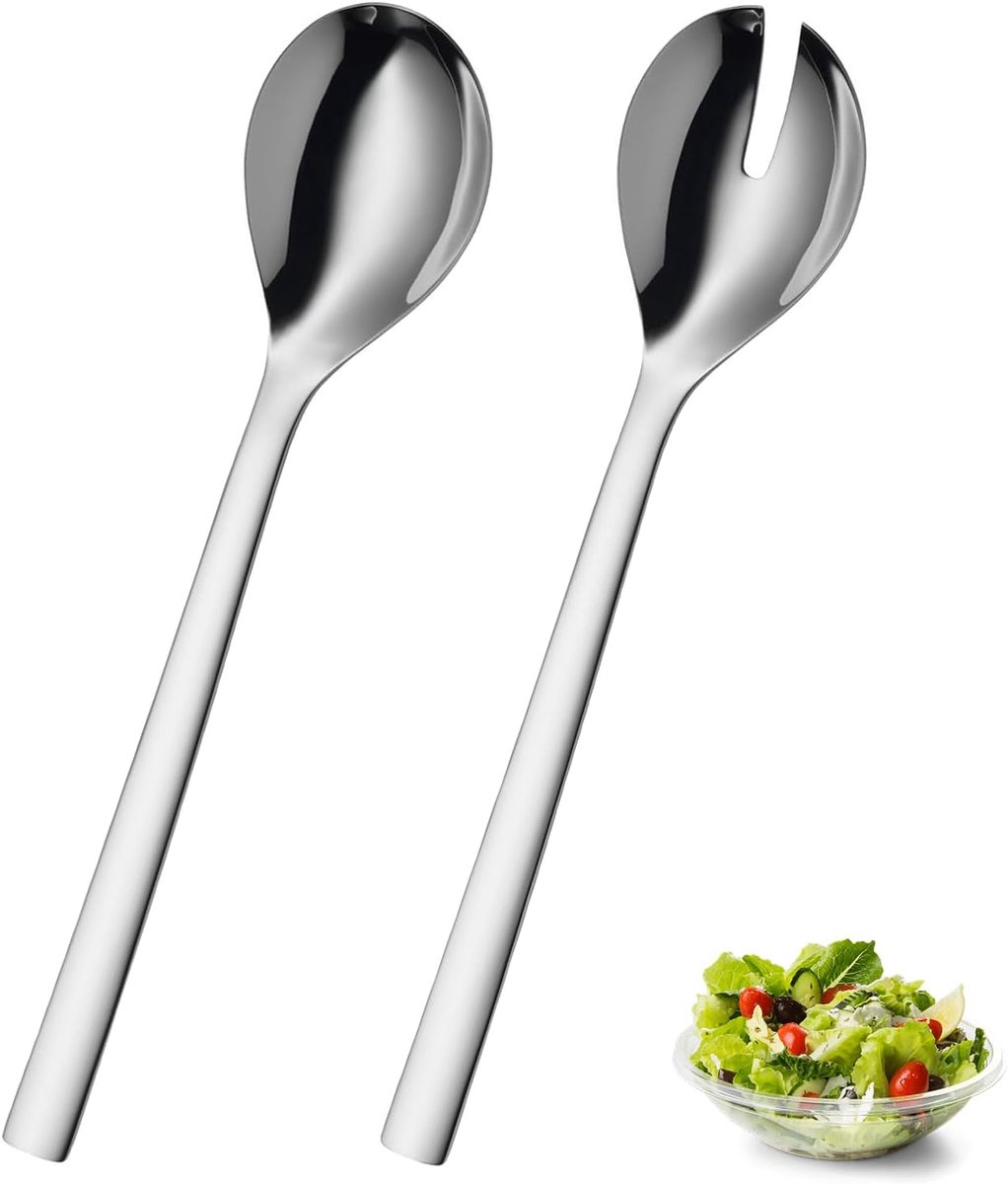 Saladebestekset 30 cm, 2-delig, gepolijst, vaatwasmachinebestendig, van roestvrij staal 304, serveerlepel in tijdloos design