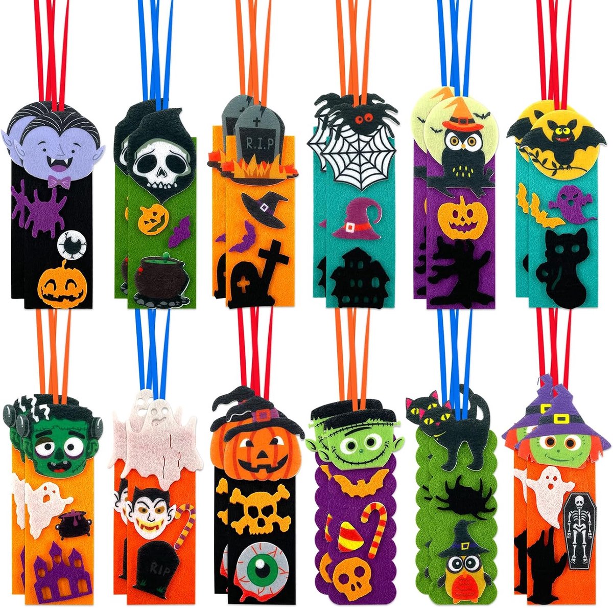 Bladwijzers, 24 stuks Halloween-bladwijzers, pompoen, vleermuis, heks, spin, mummie, creatieve cadeaus voor Halloween-feest