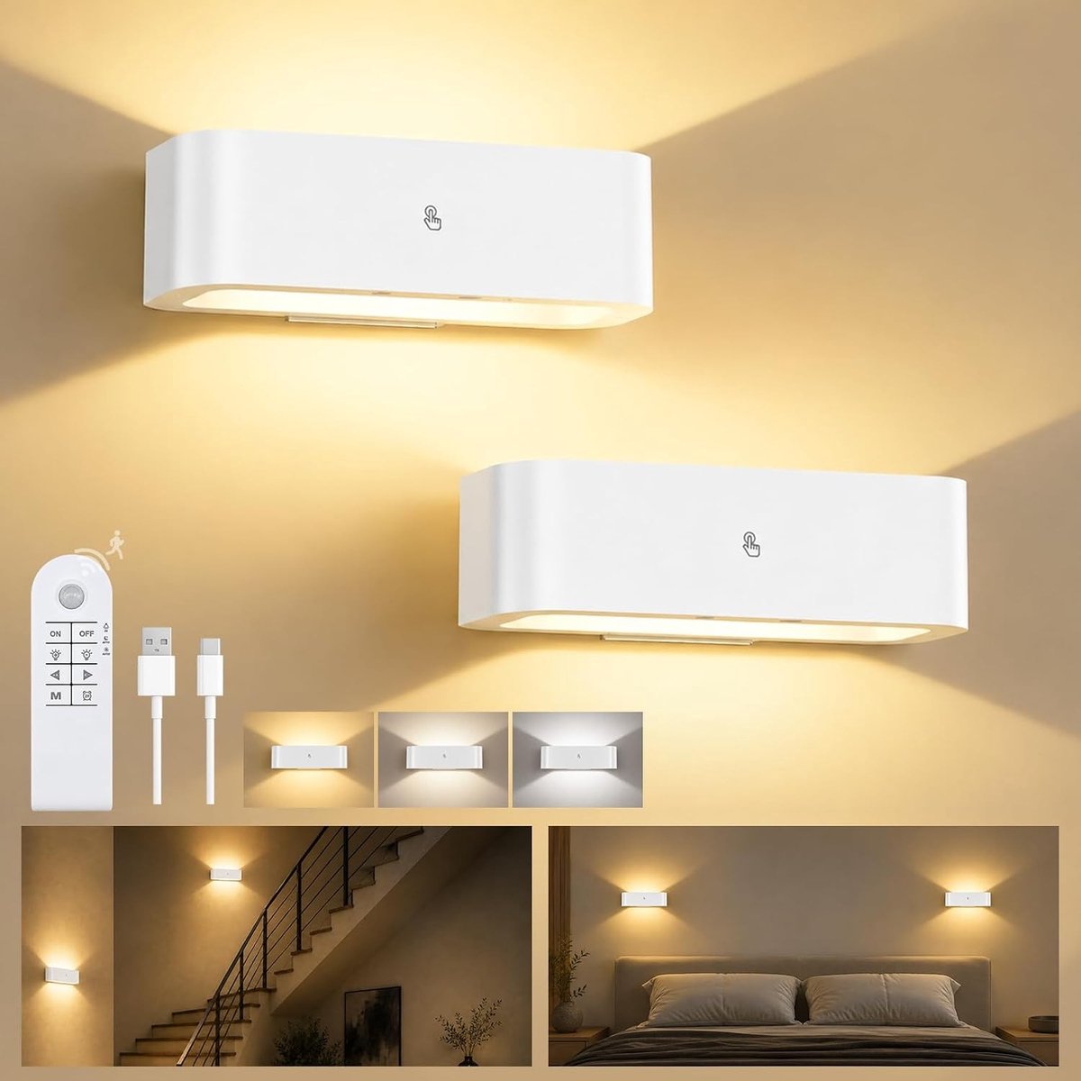 20 cm wandlamp met batterij en RF afstandsbediening voor binnengebruik, energiezuinig en modern design
