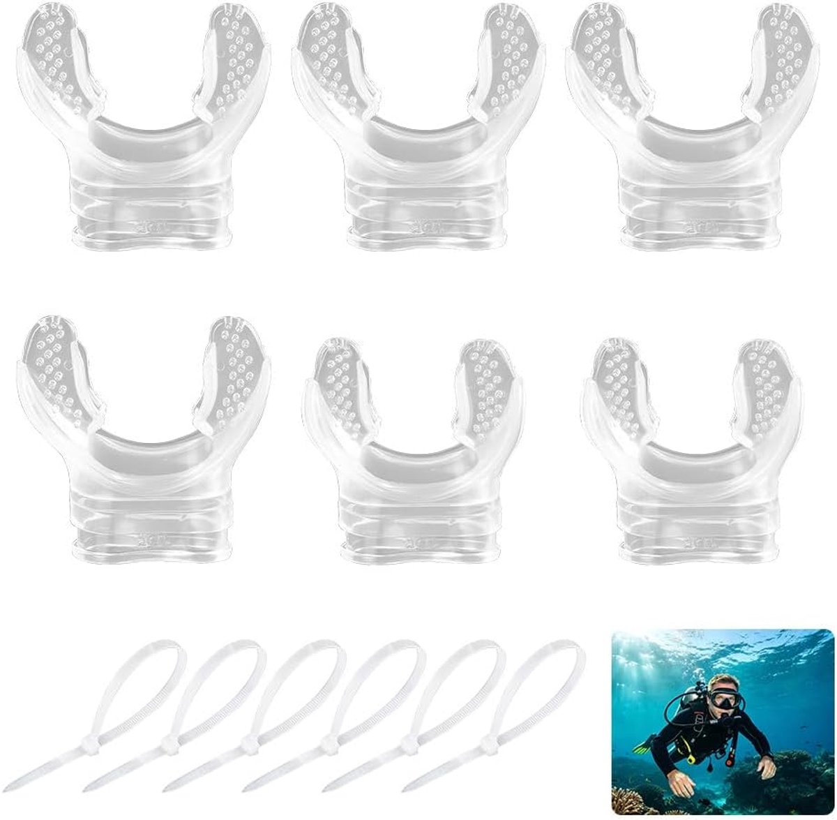 6 Stuks Snorkel Mondstuk, voor Duiken, Snorkelen en Zwemmen, 2 Maten