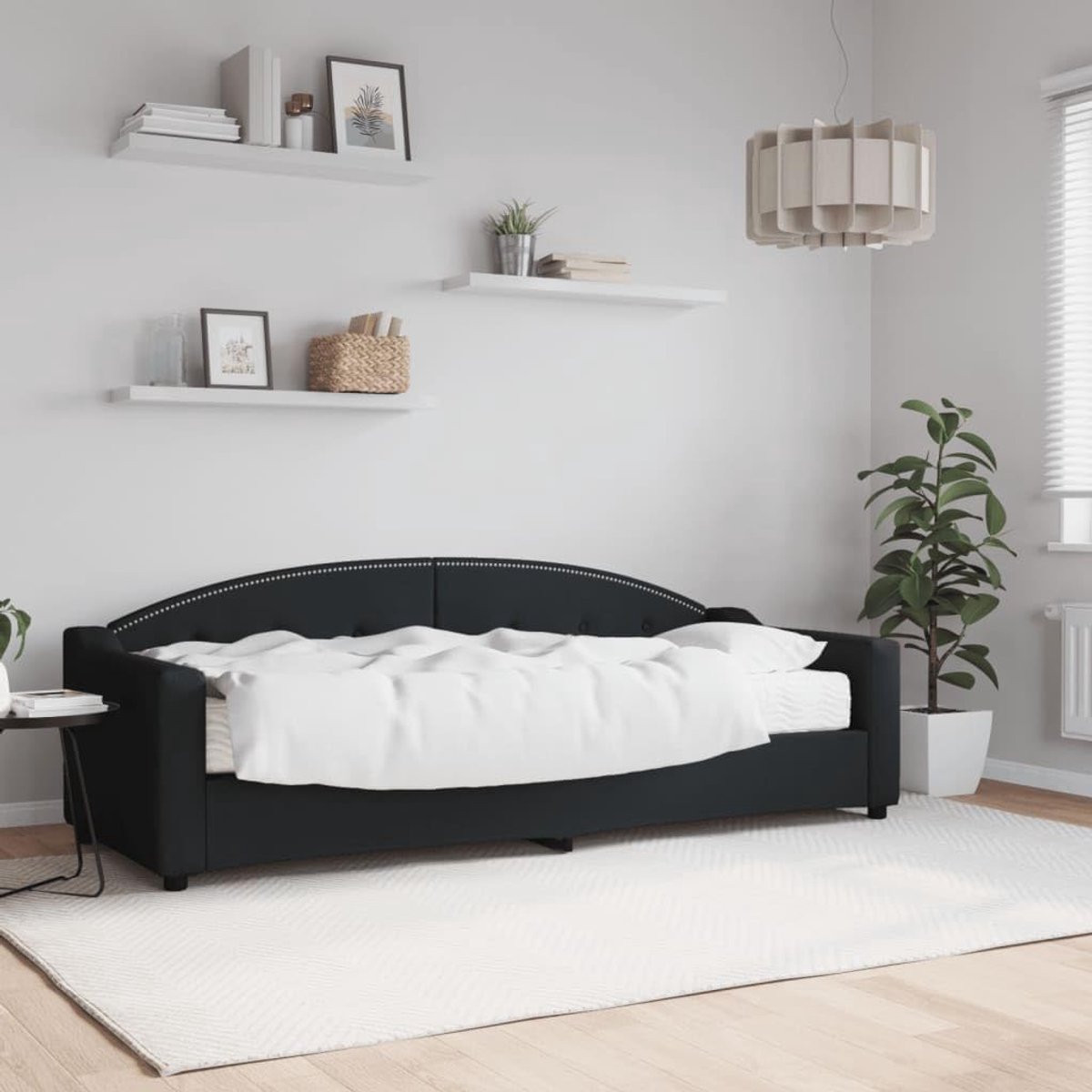 Dagbed met matras, zwart, 80 x 200 cm, stof, frame voor slaapkamer, bedframe voor woonkamer, hotelbedframe, geschikt voor slaapkamer