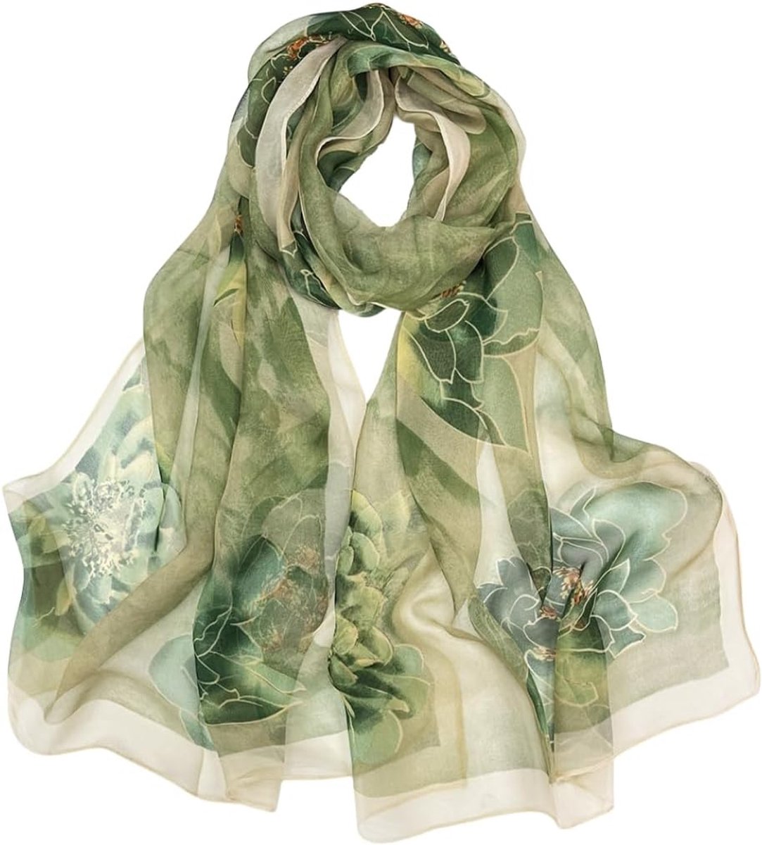 Damessjaal, chiffon, bloemenpatroon, licht en transparant, bloemenpatroon, veelzijdig inzetbaar