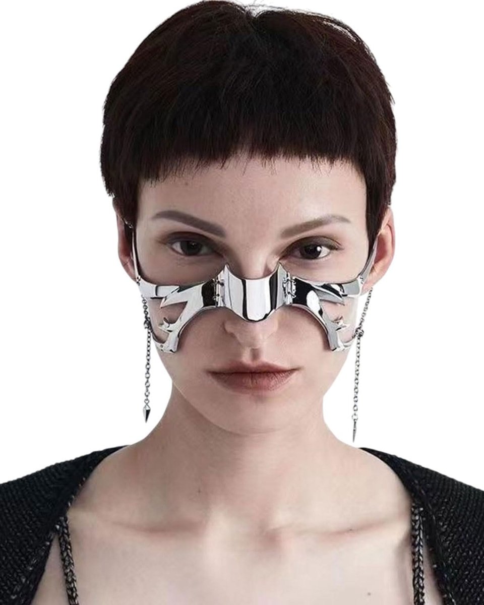 Cyberpunk Mask Mechanical Punk Mask Metal Face Wear Accessories Irregular Halloween Costume Cosplay Half Face Mask - ShopVlot