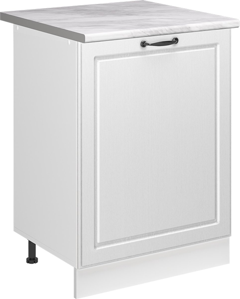 Vicco Keukenonderkast R-Line, Wit landelijk/Wit, 60 cm met 1 deur marmer werkblad