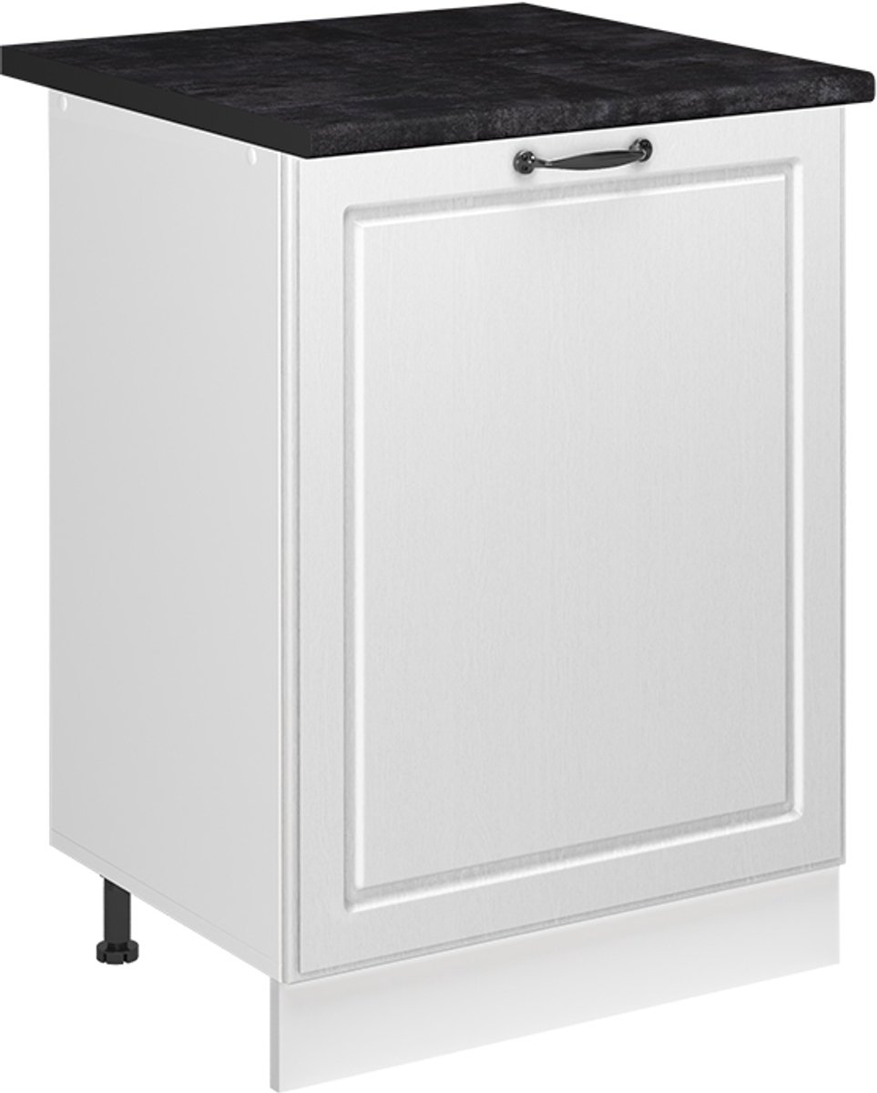 Vicco Keukenonderkast R-Line, Wit landelijk/Wit, 60 cm met 1 deur antraciet werkblad