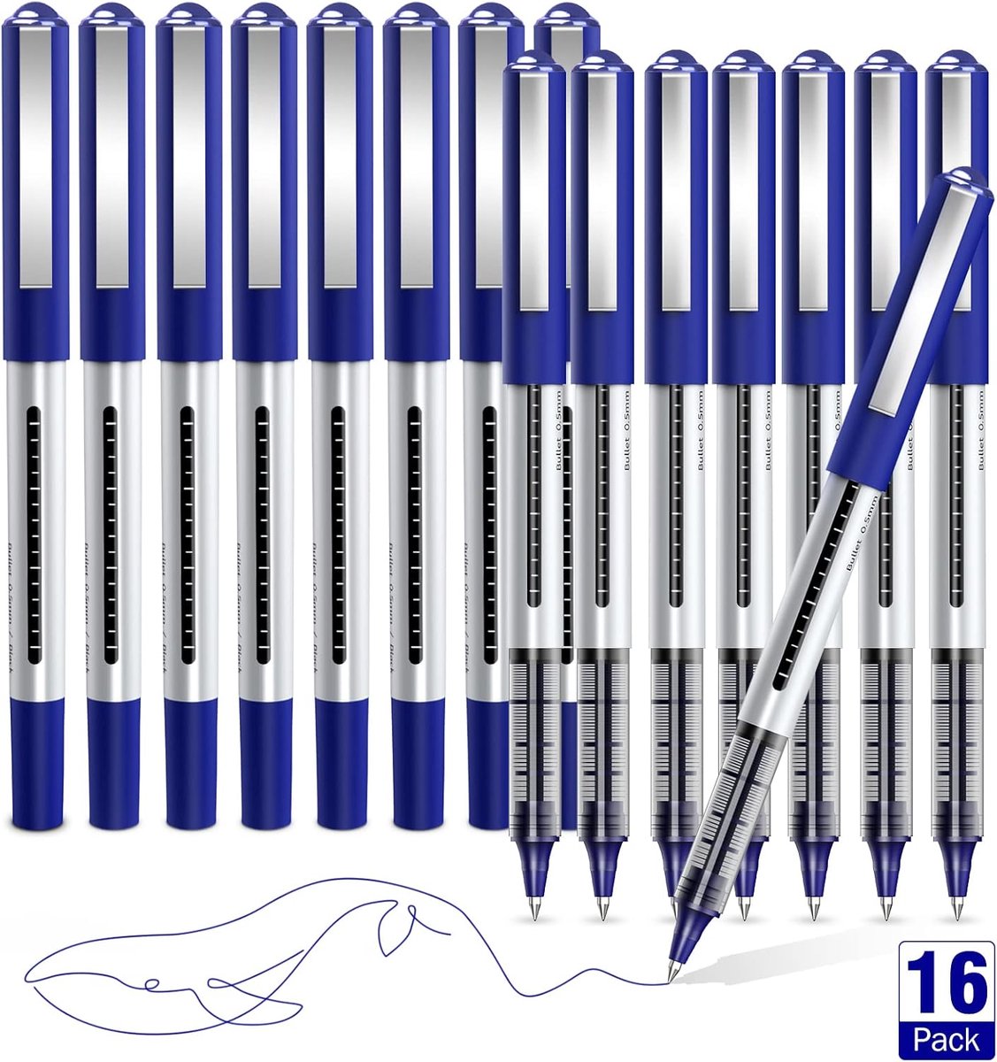 SnelShoppen - Rollerball Pennen 16 Pack Blauw Gelpen 0.5mm Sneldrogend Voor Bullet Journal Notebook School & Kantoor Accessoires