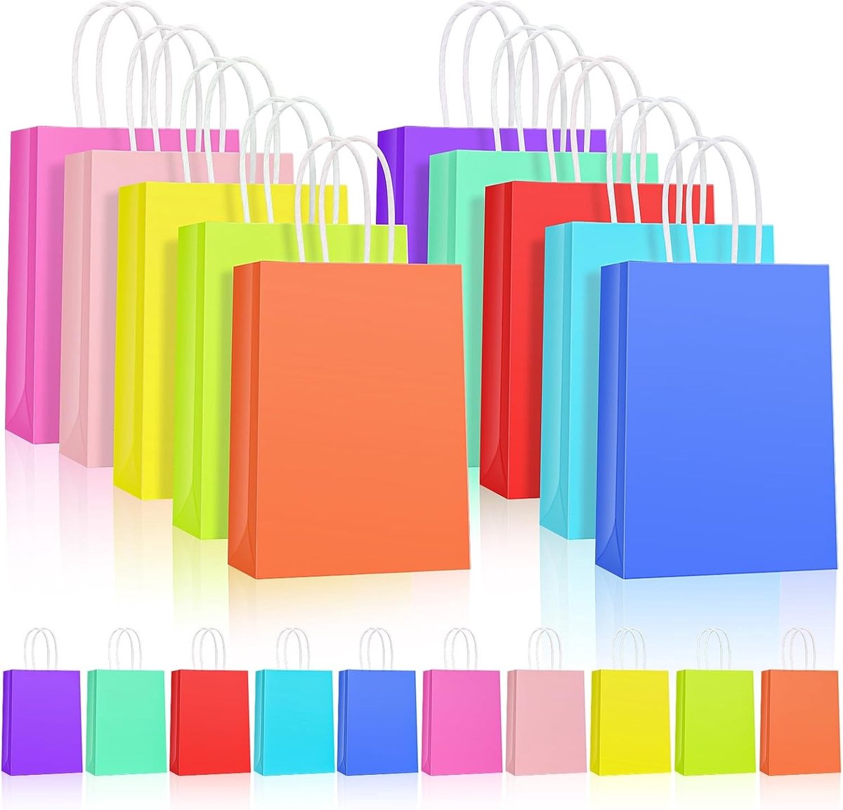 50 Stuks Geschenktasjes met Handgrepen, 21 x 15 x 8 cm, Kleine Cadeauzakjes in 10 Kleuren voor Verjaardagen, Bruiloften en Feesten
