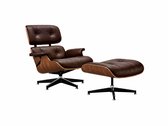 Fauteuil + Hocker - Lounge Stoel - Relaxfauteuil - Stoel - Donker Bruin Mokka leer - Chaise longue - Lounge Chair - Zetel