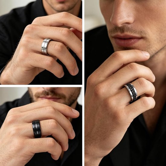 6 pcs spinner rings black for men women mens rings spinner stainless steel mens black stainless steel anti-stress ring - ShopVlot — afbeelding 3