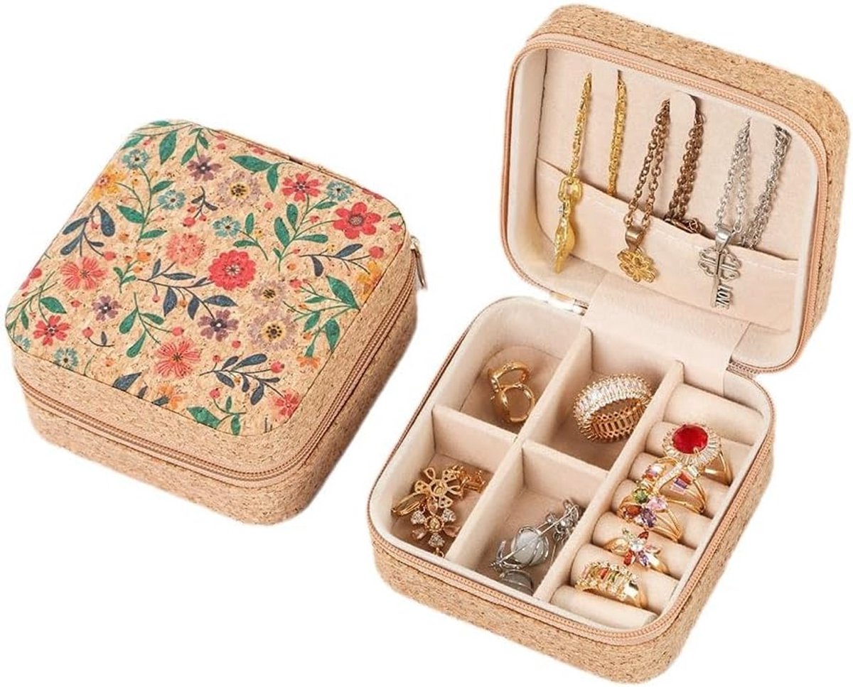 Klein sieradenkistje voor dames, klein bloemenpatroon, sieradenopslag, sieradenkistje - ShopVlot
