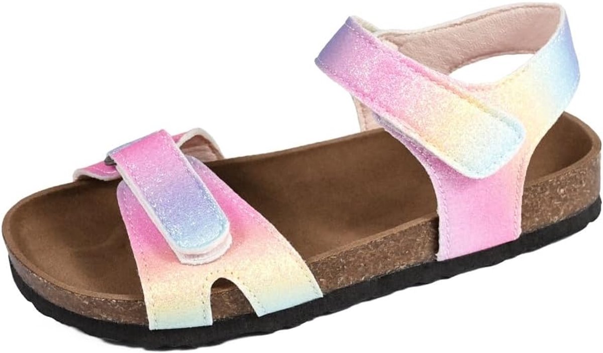 Glitterende zomerschoenen voor meisjes, kurkstijl, met verstelbare klittenbandsluiting, ideaal voor strand, zwembad - ShopVlot