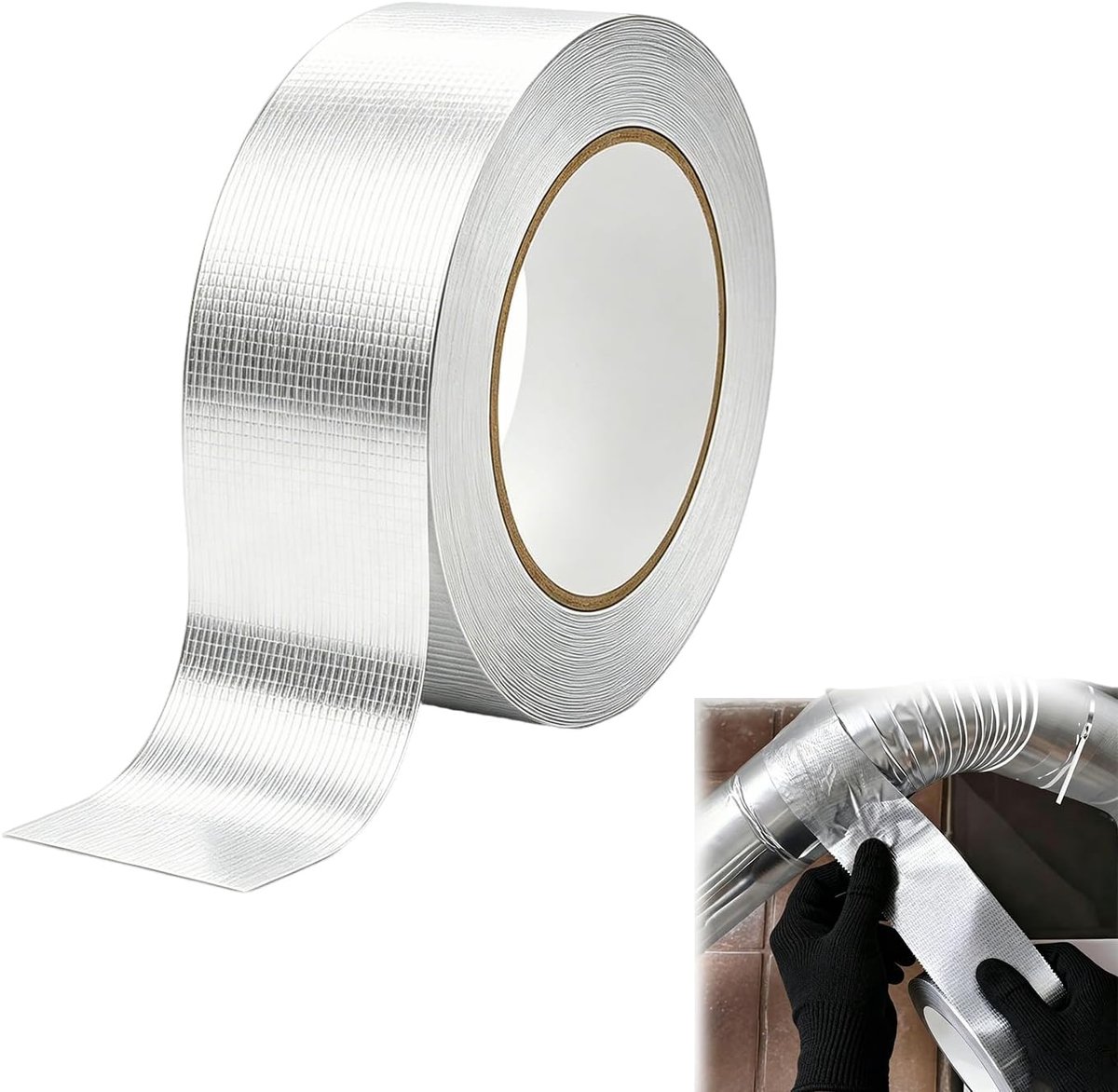 10 m x 5 cm aluminiumfolie, hitteschildband, glasvezel, hitteschild, folietape, hittebescherming, aluminium plakband - ShopVlot