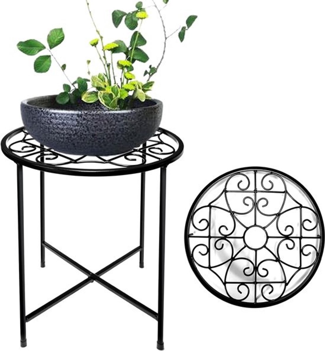 Metalen plantenstandaard - Houder voor bloempot - Voor binnen en buiten - Stevig roestvrij metaal - 38x28 cm - Zwart