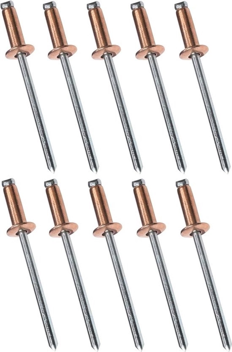 Set blindklinknagels - Koper en staal - Bevestiging - Voor het vastzetten van materialen - Ontwerp met platte kop - 4 x 12 mm - 10 stuks