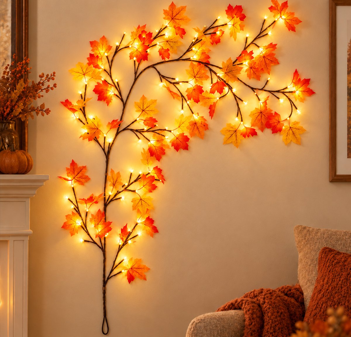 Betoverende Wilgentak-Lichtslinger – lamp – 1,6 meter Twinkelende Boomtak met Afstandsbediening – 72 LED-Slingerlampjes voor Wand – Slaapkamer – Woonkamer & Huisdecoratie – Oranje