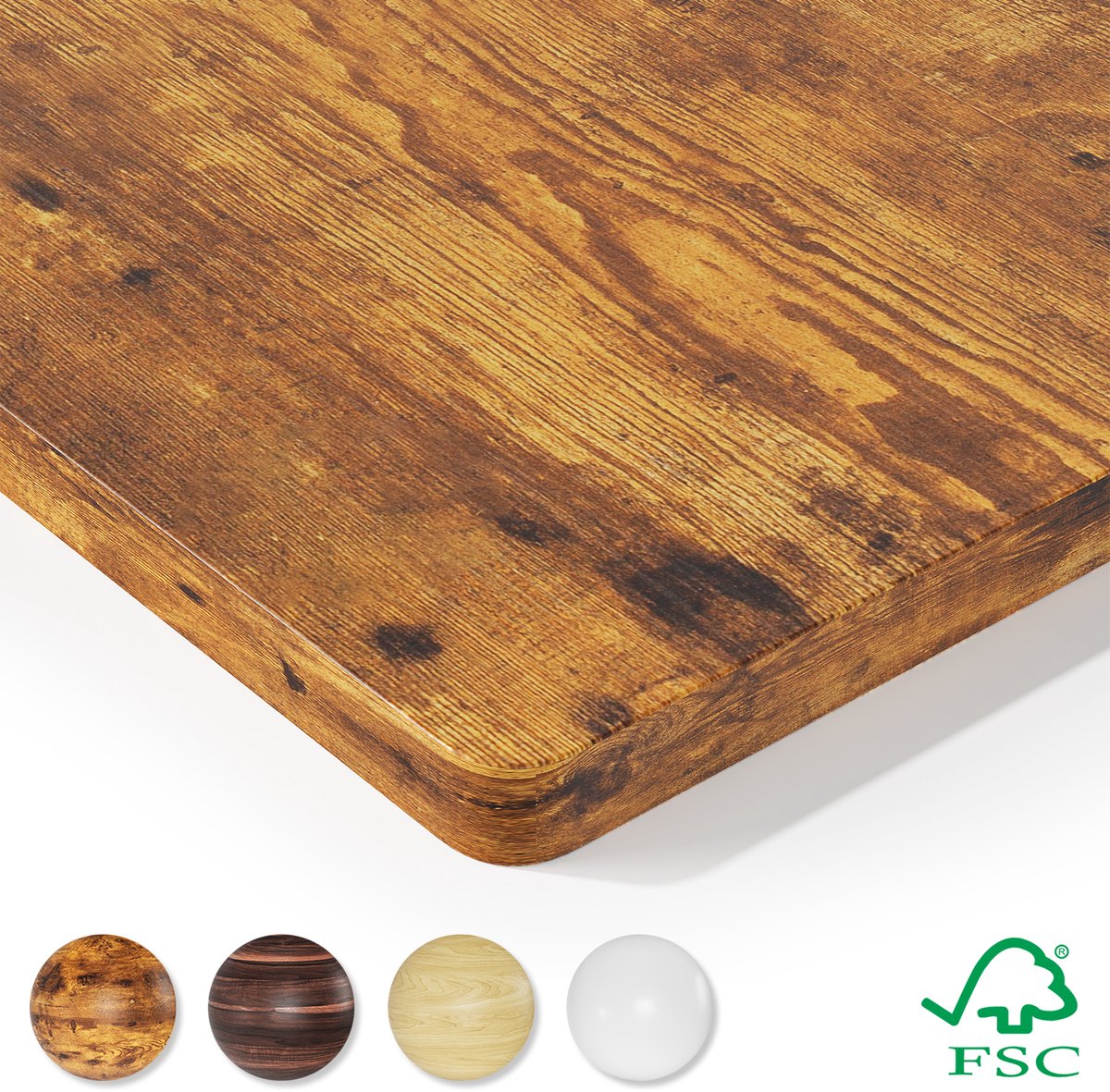 Devoko Bureaublad 160 x 80cm – 25 mm Eendelige FSC-Spaanplaat – R20-Hoeken – Vintagebruin