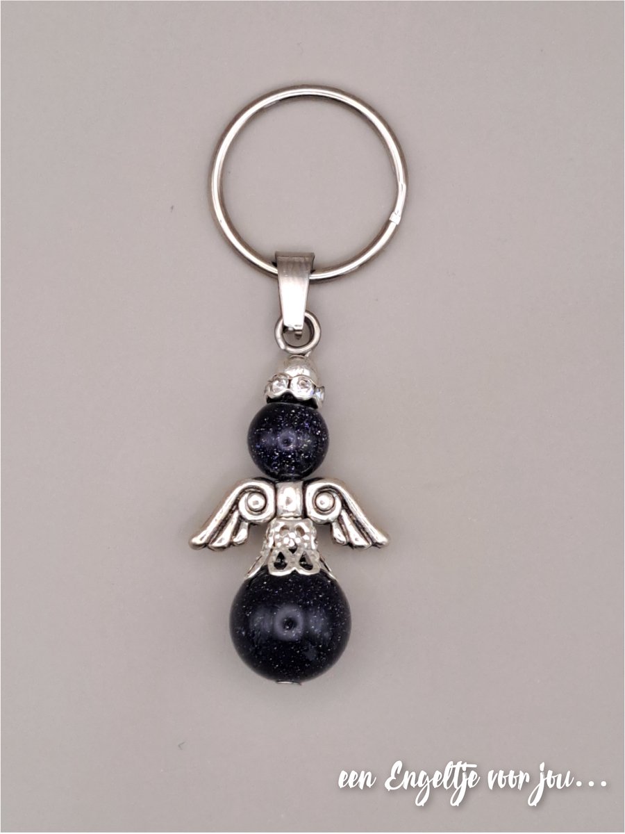 Geluksengeltje natuursteen - Engel sleutelhanger - Geluksengel - Edelsteen hanger - Blauwe goudsteen - Geluksengeltje - Angel