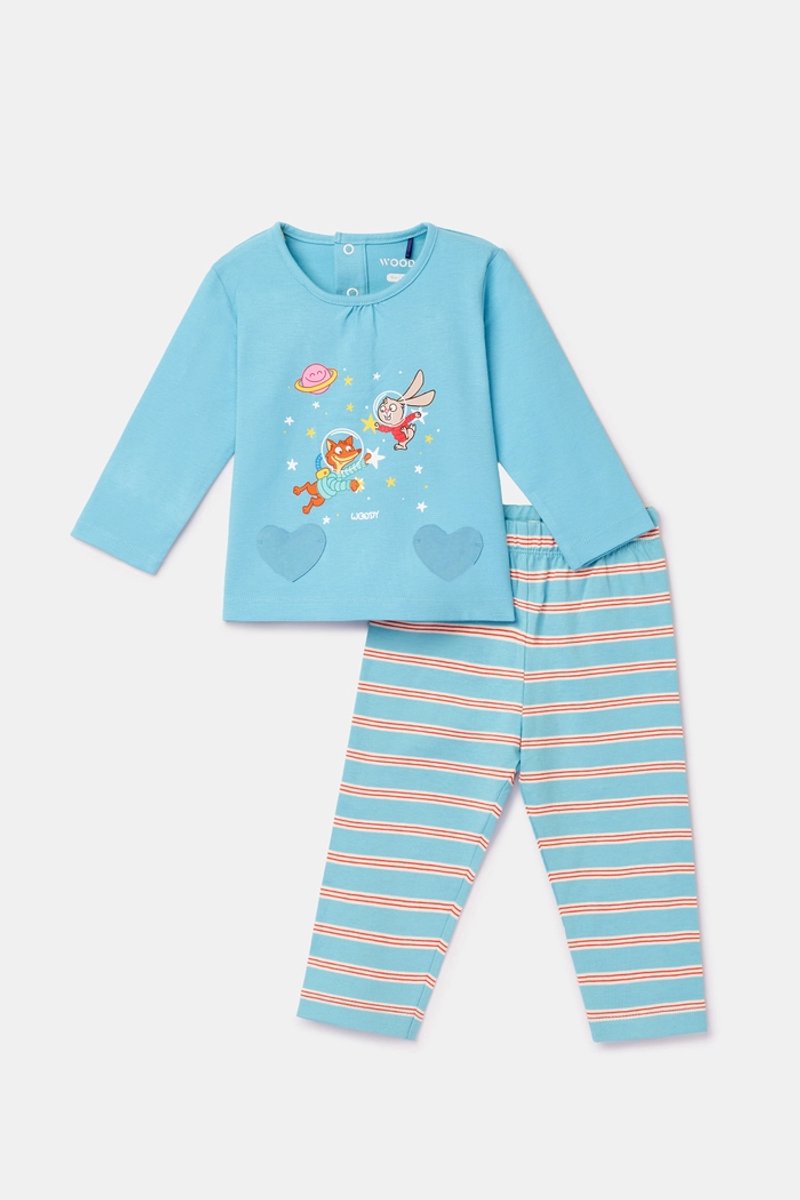 Woody pyjama baby meisjes - blauw - ruimteprint - 262-10-PLG-S/824 - maat 68