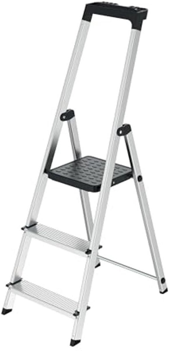 Aluminium trapladder - 3 standen - opvouwbaar en licht - met antislipplatform en veiligheidshandgrepen
