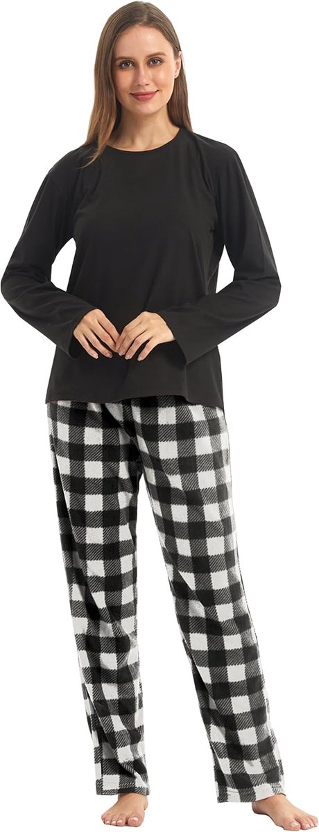Pyjama's voor dames, ultrazacht microfleece, lange mouwen, top en fleece geruite pyjama's voor vrouwen, lounge-wear, sets 2 stuks