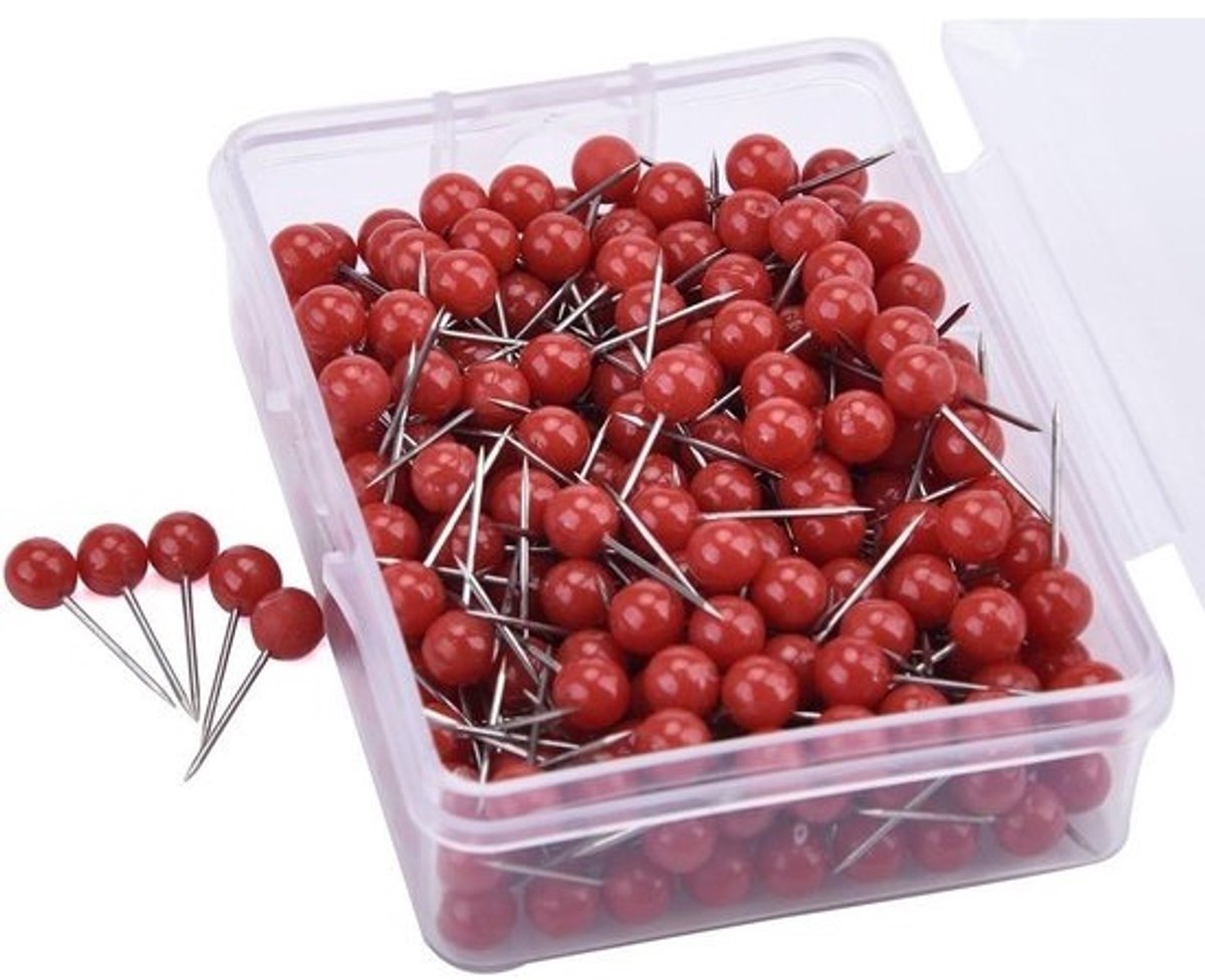 300 stuks gekleurde kaartspijkers 5 mm ronde kop pushpins, markers voor wereldkaart, kurkbord, stof - rood