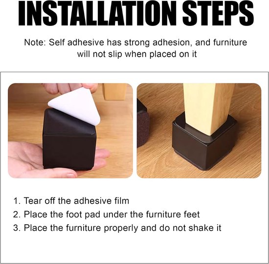 Tafelpootverhoger Zelfklevende Meubelkrikken, Krikken voor Banken, Meubelkrikken 3cm voor Stoelen, Kasten, Bedden, Tafels (4 Stuks, Zwart Vierkantset) — afbeelding 4