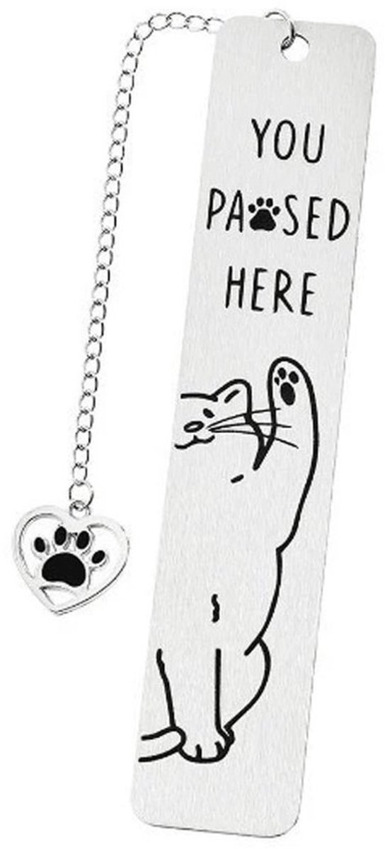 Dailygoods - Kattenbladwijzer van roestvrij staal - Met harthanger - 13 x 2,6 x 0,2 cm