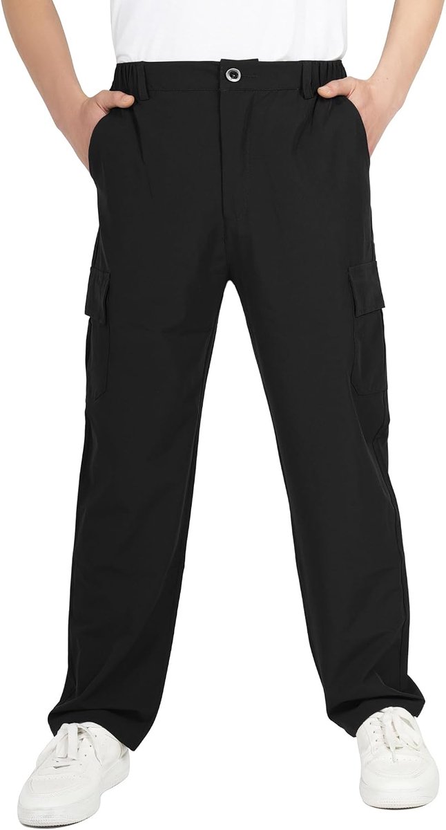 Jongens Lichtgewicht Cargo Broek Rechte Fit Stretch Elastische Taille Casual Waterdichte Wandelbroek