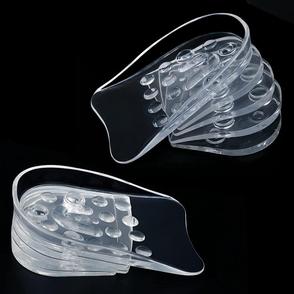 Gel-inlegzolen, verhoging van de hoogte, gel-hielkussen voor schoenen, 5-laags gel-hielkussen, siliconen, transparante siliconen schoenverhoging voor mannen en vrouwen, 1 paar 0,6 cm ~ 3 cm