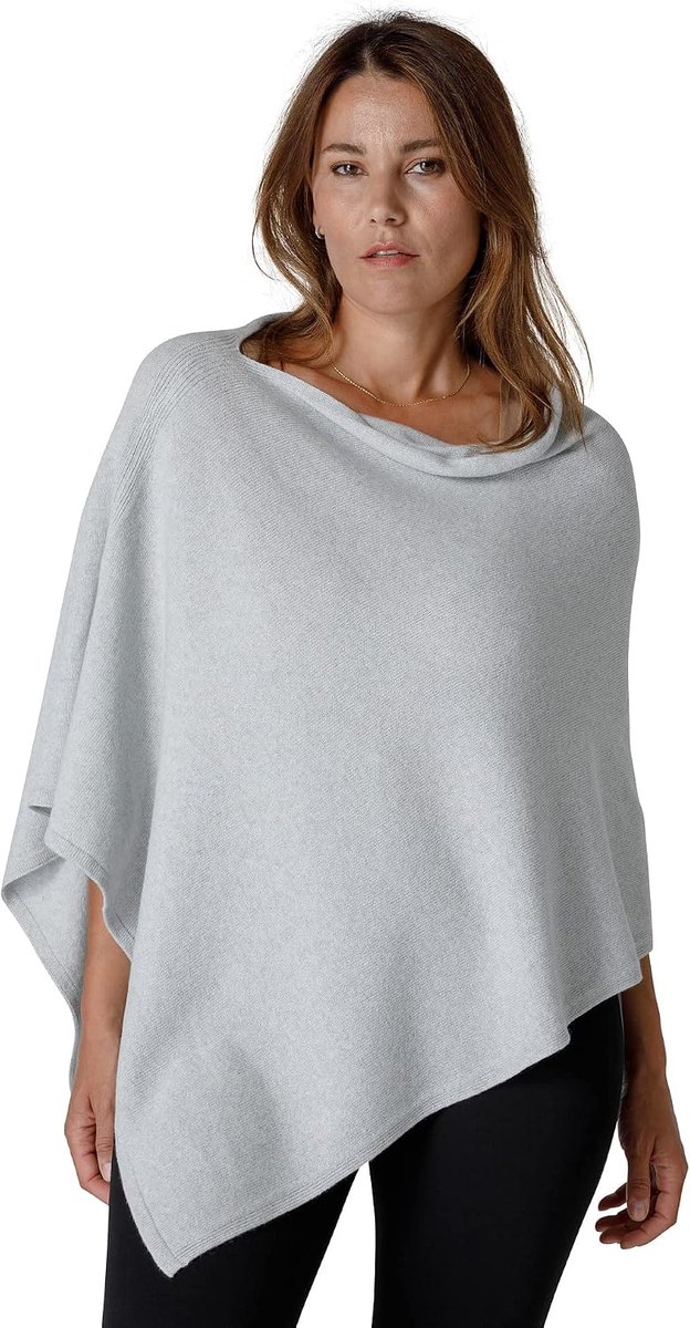 Cashmere galvan Damesponchio, kasjmiermix, made in Italy, Lichtgrijs,