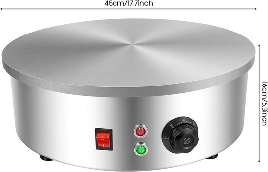 2800 W professionele crêpemachine voor crêpe en pannenkoekenmaker, crêpemachine, crêpeplaat, crêpeijzer voor zoete pannenkoeken en hartige galettes, 150-280 graden Celsius, roestvrij staal — afbeelding 3