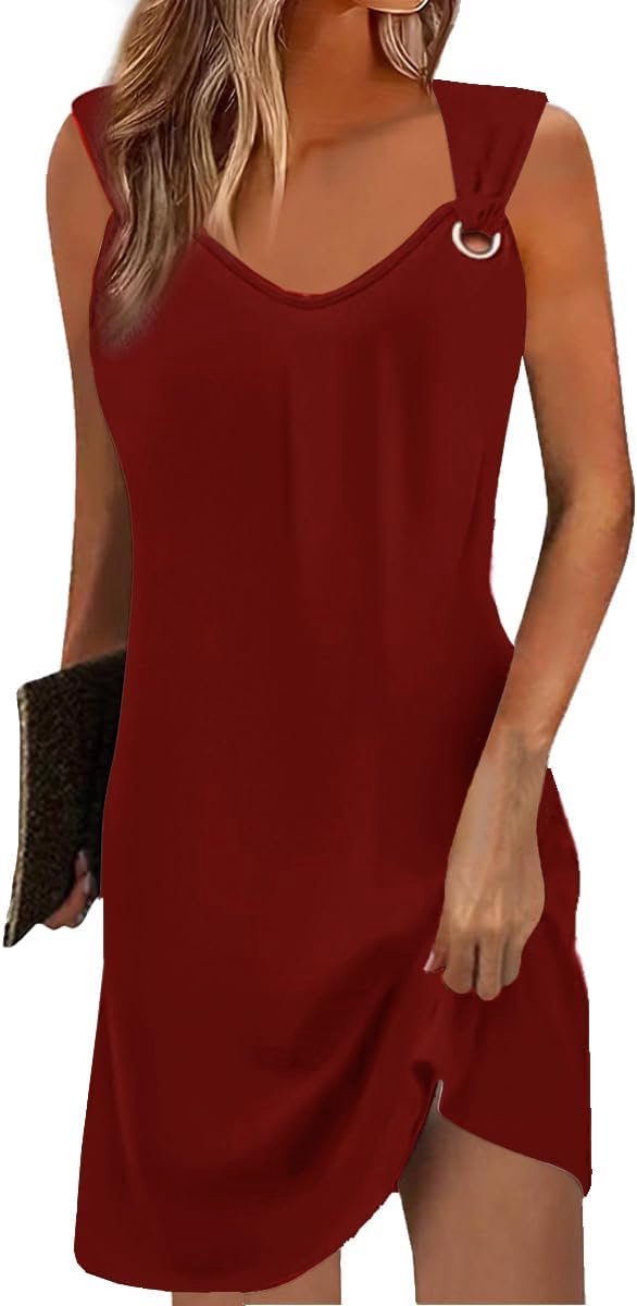 Zomerjurk Dames Mouwloze V-Hals Casual Jurken Elegante Tank Jurken Casual Losse Riem Jurk Zomer Mini Jurk Fashion Strand Jurken Korte Tunique Blush Jurk