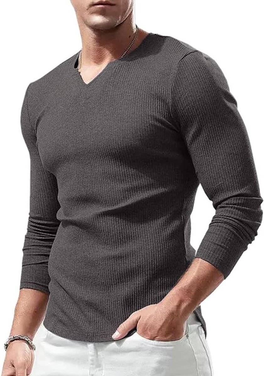 Sport-T-shirts met lange mouwen en korte mouwen voor heren, V-hals stretch, gespierde pasvorm, casual ondergoed, thermo-shirt voor heren, lichtgewicht T-shirt met lange mouwen en korte