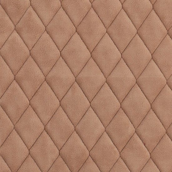 Close-up van beige stof met een ruitvormig stiksel.