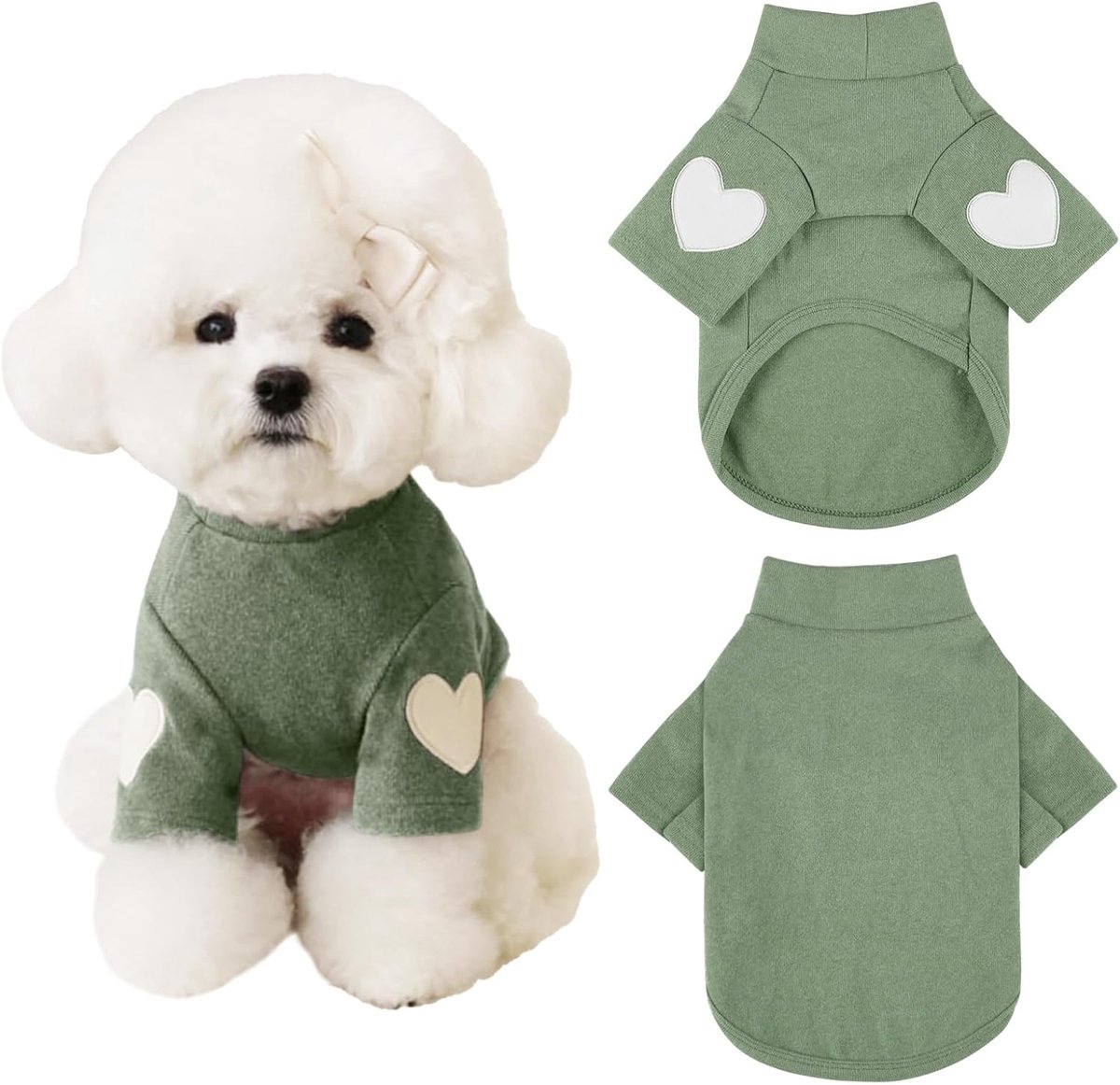 Sweatshirt voor Hond van Kleine en Middelgrote Maat - Warm T-Shirt voor Hond met Hartenprint - voor Kat en Puppy - Truien voor Pluis - Chihuahua en Schnauzer (Groen, Maat XS)