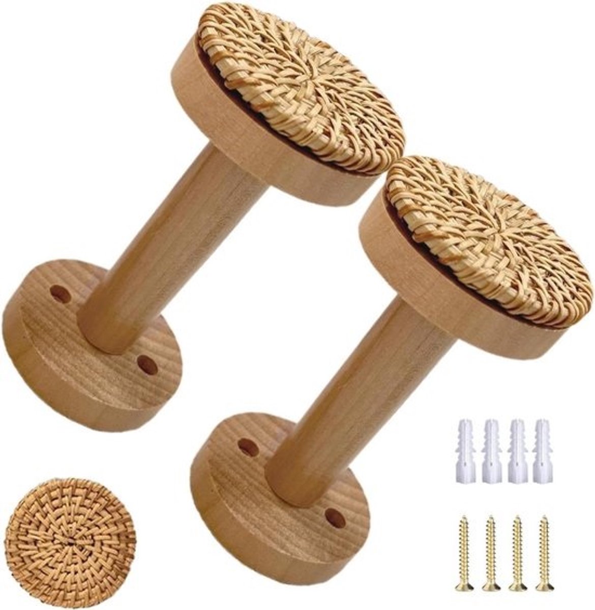 Gordijnhouders - Wandhaken - Gordijnbinders - Gordijnen beheren - Handgeweven - Rotan - Design - 2 stuks - Natuurlijk