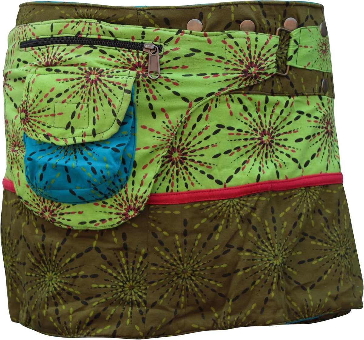 Shopoholic Fashion Women's Reversible Wrap Skirt Both Sides Round Hippie Popper Skirt, Army Green Mix, One Size - ShopVlot